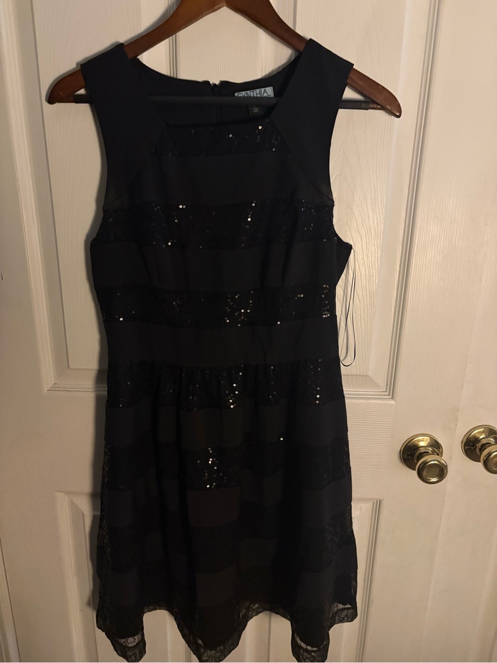 Cynthia Crowley Black Sequin Stripe Fit & Flare Dress